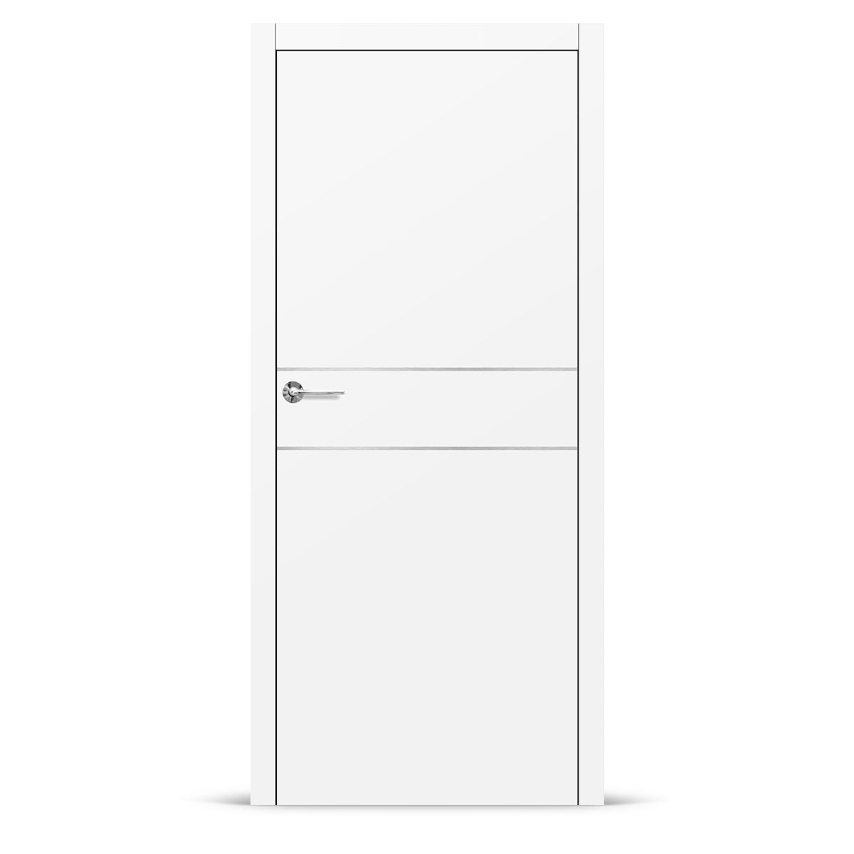 Фурнирана интериорна врата с интарзия LUX 116 – четкана стомана