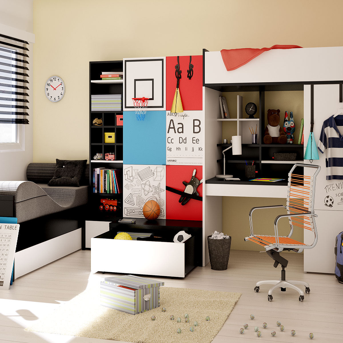 Гардероб 106 x 95 двокрилен со платформа со фиока-YOUNG USERS